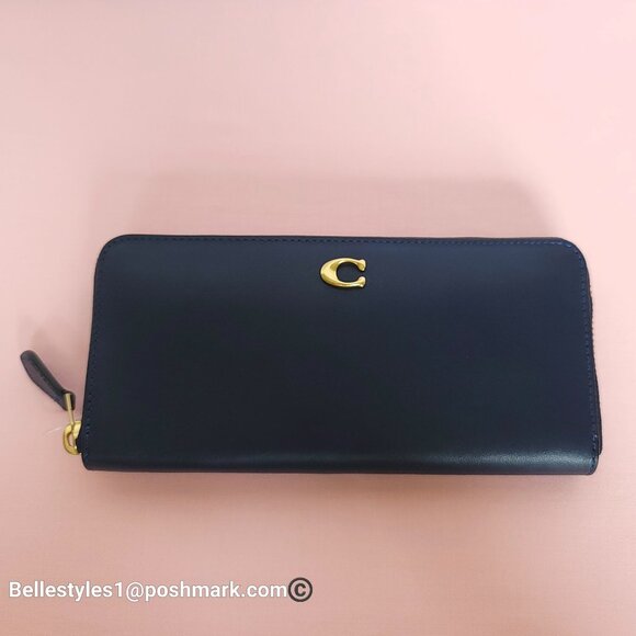 COACH Slim Accordion Smooth Leather Wallet with Back Slip Pocket- Dark Navy ⭐ - Picture 6 of 16